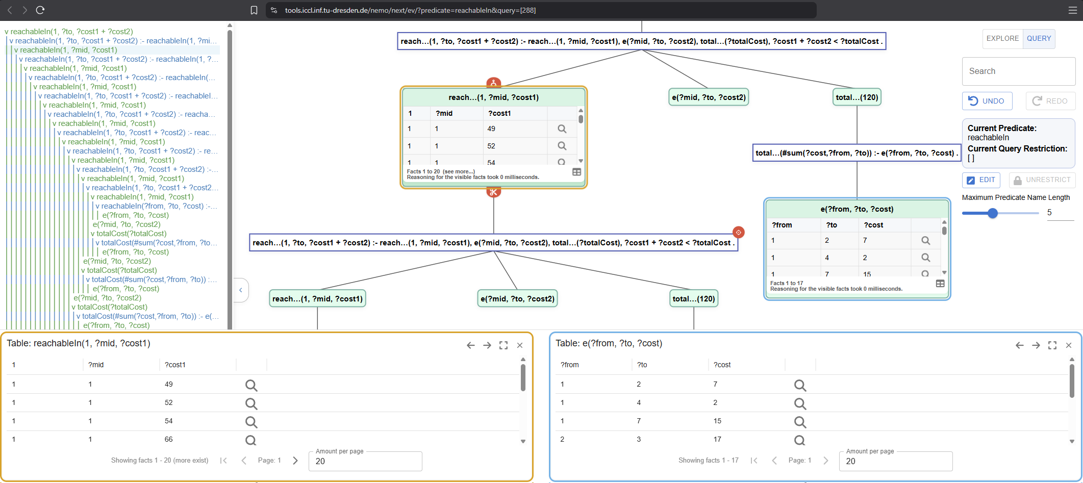 Screenshot of the three main components of the visual tool nev.
